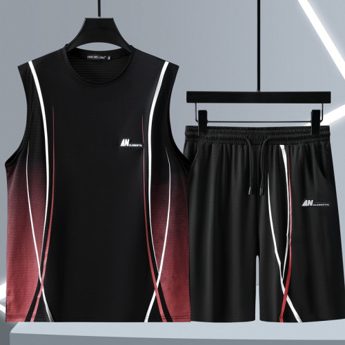 300斤大碼冰絲背心男跑步透氣速乾短褲加肥加大籃球服運動套裝