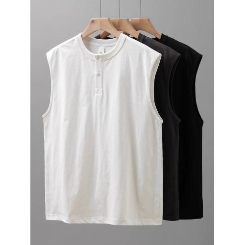 高級亨利領無袖T恤背心男士2025年新款夏季重磅運動休閒汗衫男款