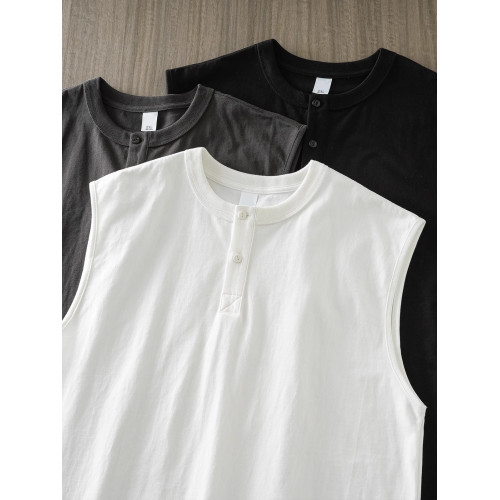 高級亨利領無袖T恤背心男士2025年新款夏季重磅運動休閒汗衫男款