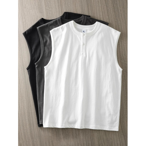 高級亨利領無袖T恤背心男士2025年新款夏季重磅運動休閒汗衫男款