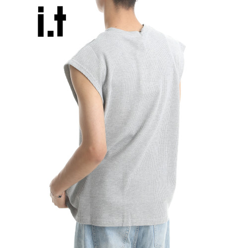 it :5cm/FIVECM美式灰色半拉鍊針織背心男款2025夏季薄款圓領上衣