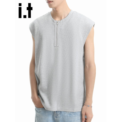 it :5cm/FIVECM美式灰色半拉鍊針織背心男款2025夏季薄款圓領上衣