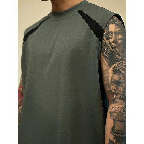 GYOZA COOLMAX寬松涼感速乾小領口防水透氣無袖拼接運動坎肩背心