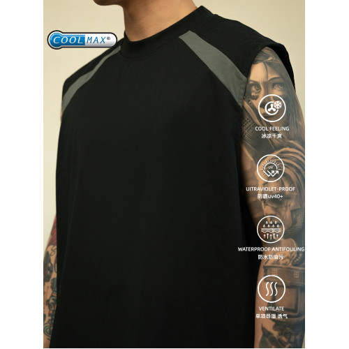 GYOZA COOLMAX寬松涼感速乾小領口防水透氣無袖拼接運動坎肩背心