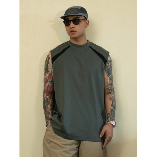 GYOZA COOLMAX寬松涼感速乾小領口防水透氣無袖拼接運動坎肩背心