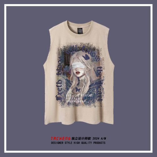 杉馭 SHANYU 挺別致女孩無袖背心T恤男女街頭嘻哈寬松坎肩絨體恤