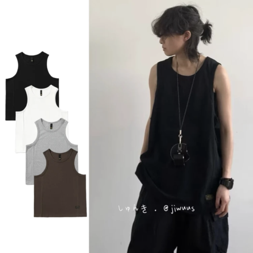 夏季日系復古基礎款背心男女寬松純色中性學院風百搭無袖打底汗衫