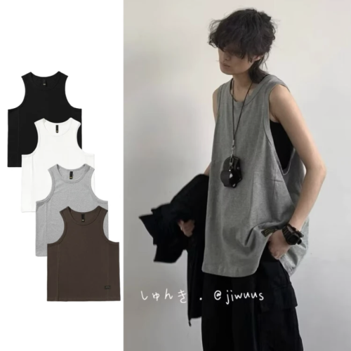 夏季日系復古基礎款背心男女寬松純色中性學院風百搭無袖打底汗衫