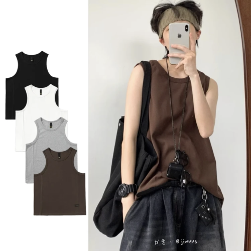 夏季日系復古基礎款背心男女寬松純色中性學院風百搭無袖打底汗衫