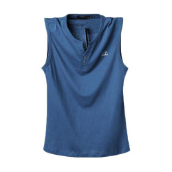 亨利領純棉薄夏季V領背心男寬肩加肥加大寬松砍肩汗衫肥佬無袖T恤