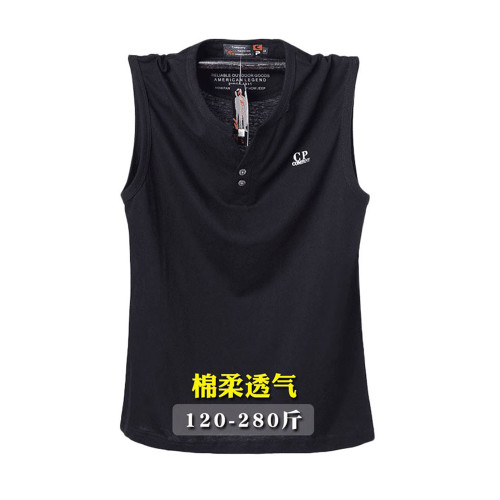 亨利領純棉薄夏季V領背心男寬肩加肥加大寬松砍肩汗衫肥佬無袖T恤