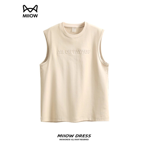 貓人無袖t恤男日系簡約寬肩砍袖夏季寬松純棉運動背心2025新款