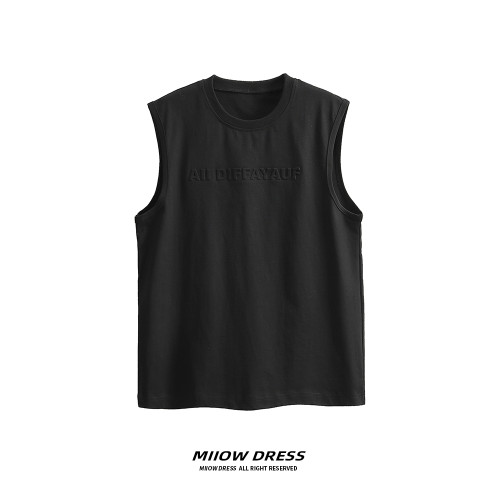 貓人無袖t恤男日系簡約寬肩砍袖夏季寬松純棉運動背心2025新款