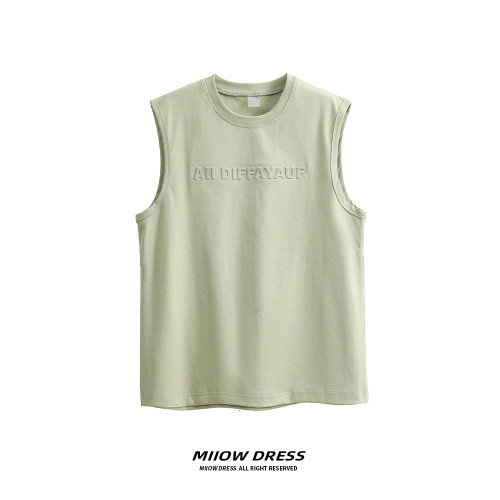 貓人無袖t恤男日系簡約寬肩砍袖夏季寬松純棉運動背心2025新款