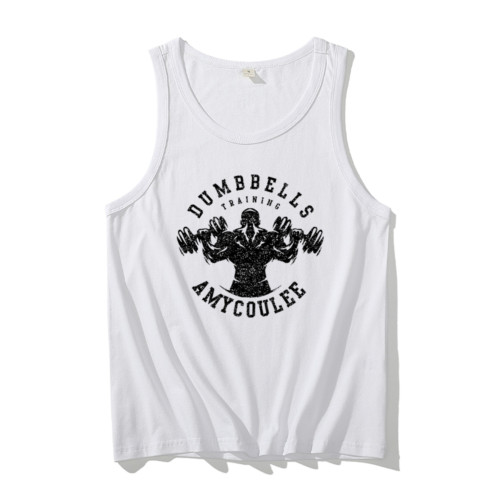 美式印花背心男夏季純棉細肩帶打底坎肩汗衫運動健身黑色無袖t恤