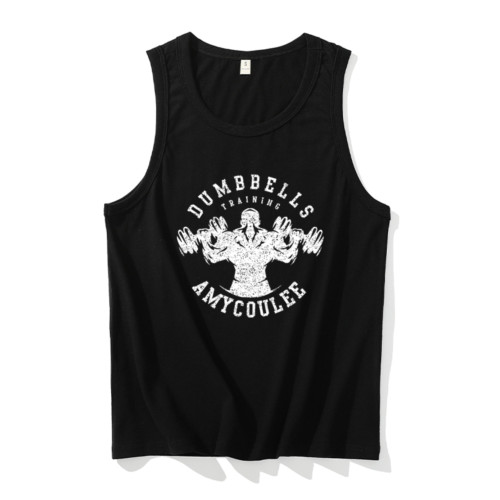 美式印花背心男夏季純棉細肩帶打底坎肩汗衫運動健身黑色無袖t恤