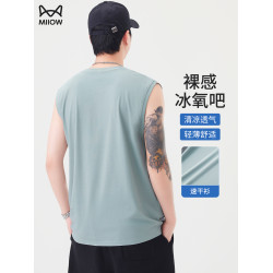 貓人薄款透氣背心男士2025夏季寬松休閒圓領運動健身無袖t恤男款