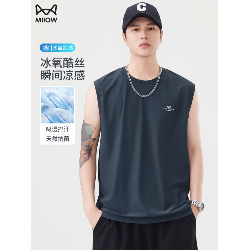 貓人薄款透氣背心男士2025夏季寬松休閒圓領運動健身無袖t恤男款