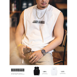 純棉運動背心男款2025夏季新款微寬松美式休閒圓領坎肩無袖t恤男