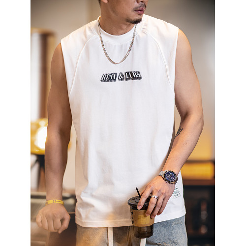 純棉運動背心男款2025夏季新款微寬松美式休閒圓領坎肩無袖t恤男