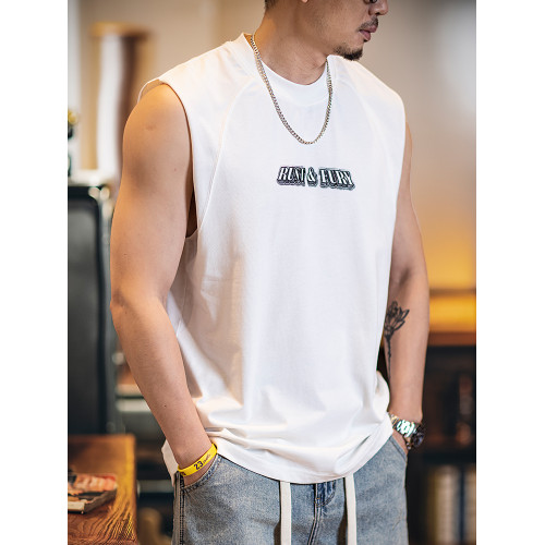 純棉運動背心男款2025夏季新款微寬松美式休閒圓領坎肩無袖t恤男