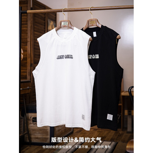純棉運動背心男款2025夏季新款微寬松美式休閒圓領坎肩無袖t恤男