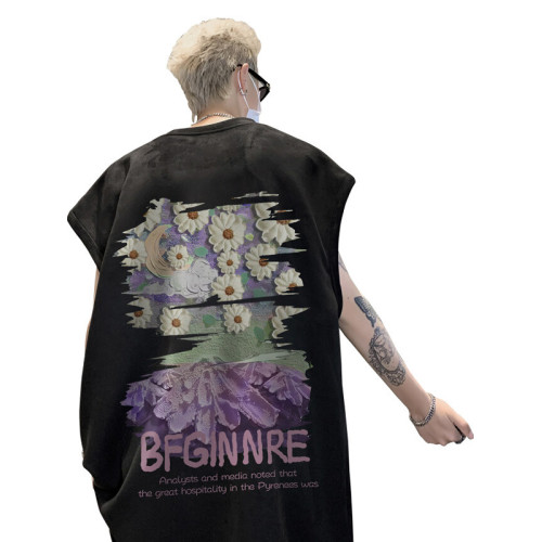 麂皮絨背心男潮牌夏季寬松運動籃球健身無袖t恤重磅美式復古坎肩