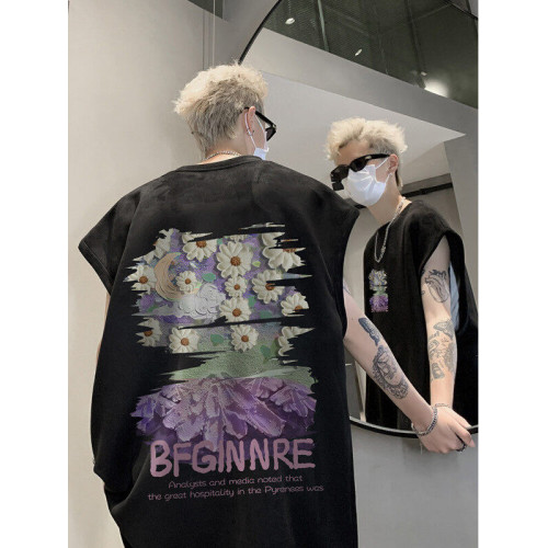 麂皮絨背心男潮牌夏季寬松運動籃球健身無袖t恤重磅美式復古坎肩