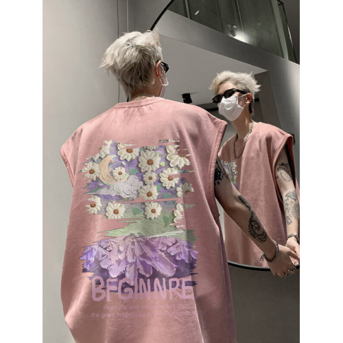 麂皮絨背心男潮牌夏季寬松運動籃球健身無袖t恤重磅美式復古坎肩