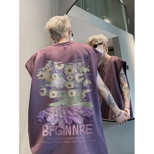 麂皮絨背心男潮牌夏季寬松運動籃球健身無袖t恤重磅美式復古坎肩