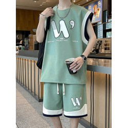 青少年無袖t恤男夏季運動套裝高中初中學生冰絲背心帥氣大童夏裝