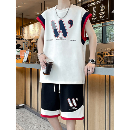 青少年無袖t恤男夏季運動套裝高中初中學生冰絲背心帥氣大童夏裝