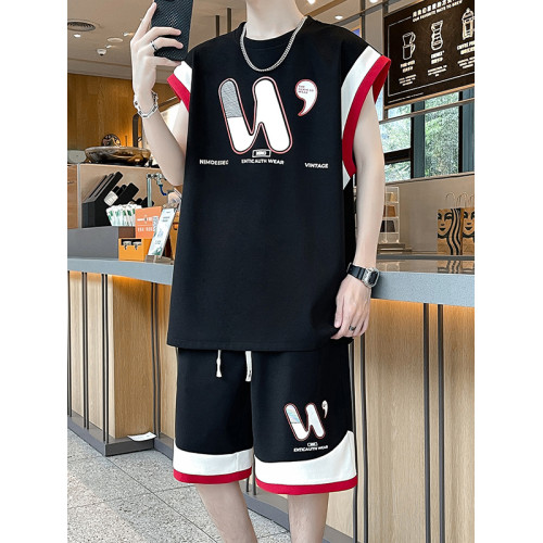 青少年無袖t恤男夏季運動套裝高中初中學生冰絲背心帥氣大童夏裝