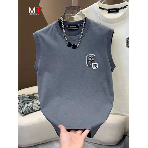 高級純棉背心男士無袖t恤2025新款夏季潮牌印花休閒運動坎肩男款