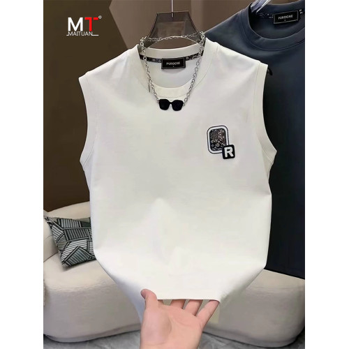 高級純棉背心男士無袖t恤2025新款夏季潮牌印花休閒運動坎肩男款