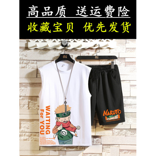 青少年運動套裝13男孩無袖t恤14初中學生背心短褲12-15嵗大童夏裝