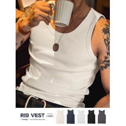 馬登工裝復古白色棉健身背心運動老頭跨欄重磅內搭螺紋坎肩打底男