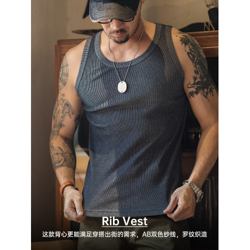 馬登工裝復古白色棉健身背心運動老頭跨欄重磅內搭螺紋坎肩打底男