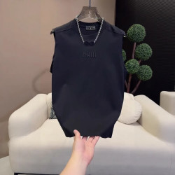 夏季新款男士潮流時尚百搭休閒圓領坎肩簡約刺綉無袖背心T恤上衣