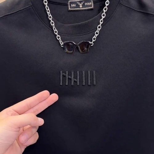 夏季新款男士潮流時尚百搭休閒圓領坎肩簡約刺綉無袖背心T恤上衣