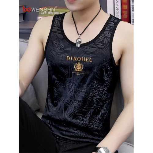 高級冰絲背心男士無袖t恤2025新款夏季健身運動坎肩修身汗衫男款