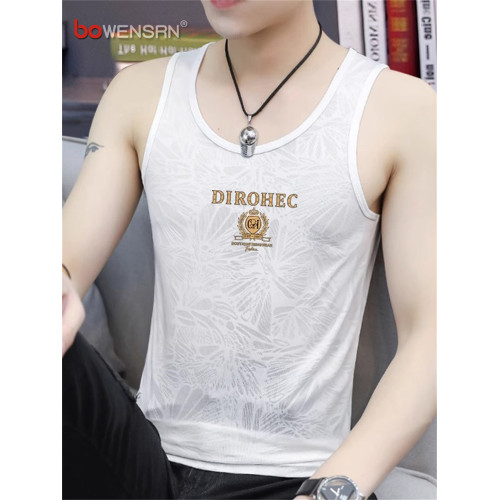 高級冰絲背心男士無袖t恤2025新款夏季健身運動坎肩修身汗衫男款