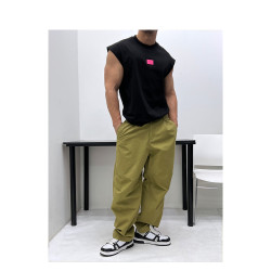 高克重棉重磅廓形小領口寬落肩顯壯寬松無袖T恤背心運動男體育生