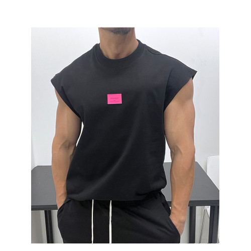 高克重棉重磅廓形小領口寬落肩顯壯寬松無袖T恤背心運動男體育生