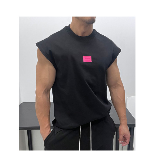 高克重棉重磅廓形小領口寬落肩顯壯寬松無袖T恤背心運動男體育生