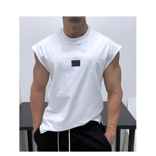 高克重棉重磅廓形小領口寬落肩顯壯寬松無袖T恤背心運動男體育生