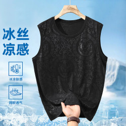 大碼冰絲無袖背心男夏季新款寬松休閒運動坎肩加肥加大跑步健身服