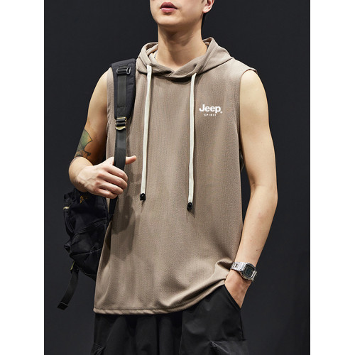 JEEP吉普連帽坎肩t恤衫男2025新款痞帥運動潮牌冰絲圓領無袖背心