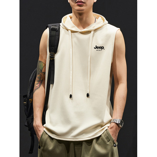 JEEP吉普連帽坎肩t恤衫男2025新款痞帥運動潮牌冰絲圓領無袖背心
