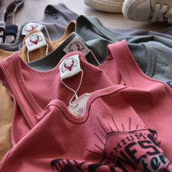 復古潮牌 夏季純棉運動背心男打底  日系寬松休閒情侶印花無袖T恤